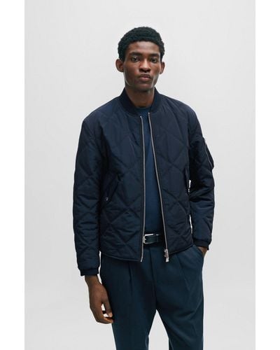 BOSS Quilted Regular-fit Jacket With Branded Sleeve Pocket - Blue