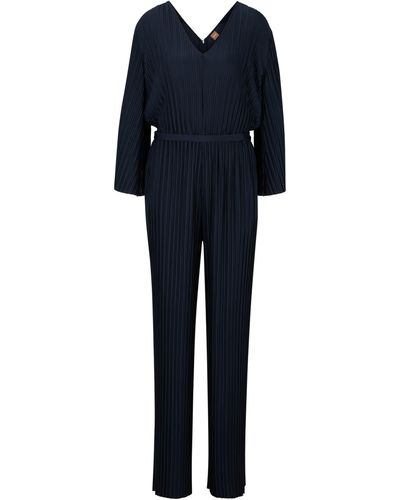 BOSS Jumpsuit Met V-hals, Lange Mouwen En Plisséplooien - Blauw