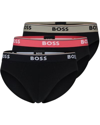 BOSS Three-pack Of Stretch-cotton Briefs With Logo Waistbands - Black