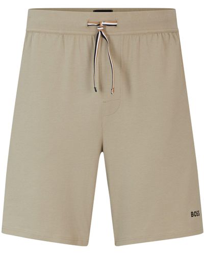 BOSS Pyjama-Shorts aus Stretch-Baumwolle mit Logo-Print - Natur