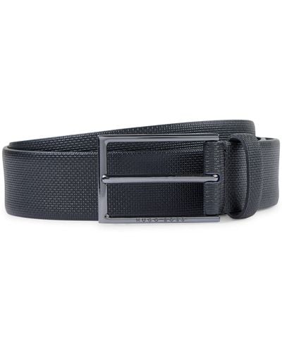 BOSS Printed Belt In Italian Leather With Logo Buckle - Gray