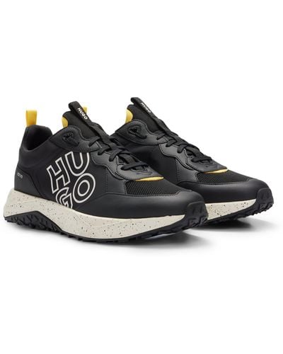 HUGO Sneakers In Een Combinatie Van Materialen Met Tweedelig Logo - Zwart