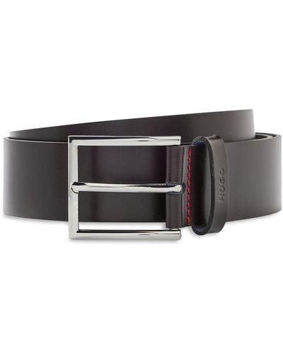 HUGO Leather Belt With Logo-stamped Keeper - Grey
