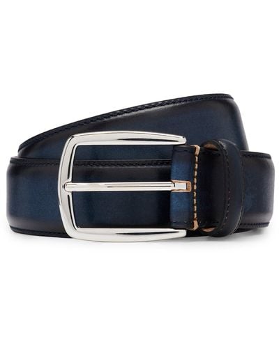 BOSS by HUGO BOSS Italian-leather Belt With Silver-tone Pin Buckle - Blue
