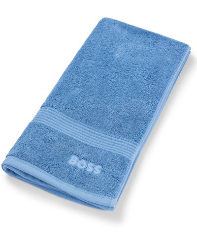 BOSS Logo Hand Towel In Aegean Cotton - Blue