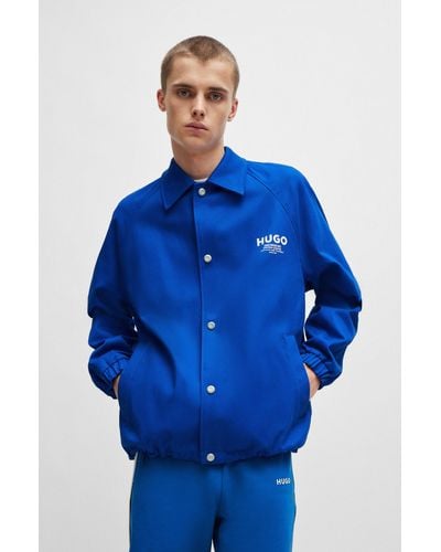 HUGO Slim-fit Coach Jacket With Logo Prints - Blue