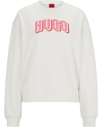 HUGO Oversized-fit Sweater Van Sweatstof Met Seizoensartwork - Wit