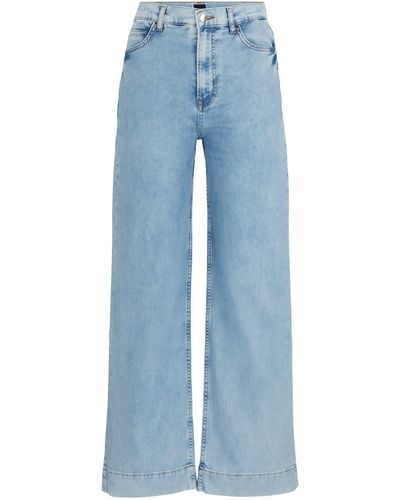 BOSS Regular-Fit Jeans aus blauem Denim mit hohem Bund