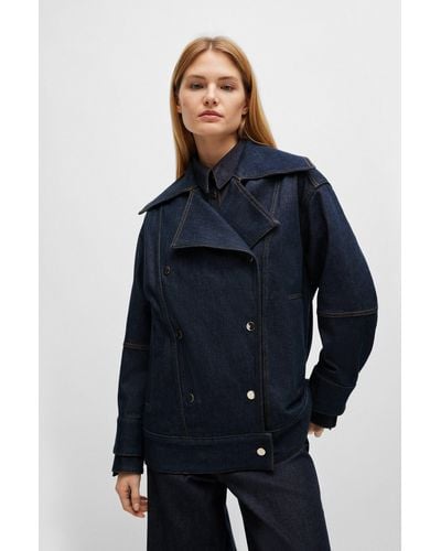 BOSS Relaxed-fit Denim Jacket With Double-breasted Closure - Blue