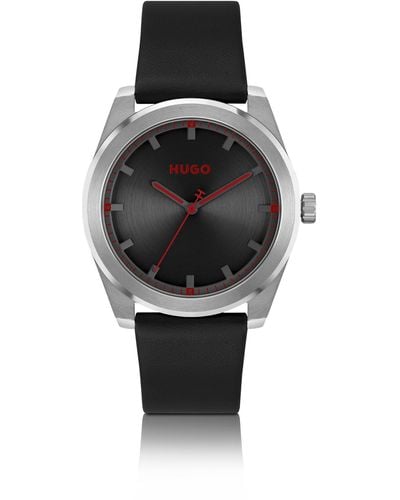HUGO Leather-strap Watch With Brushed Black Dial