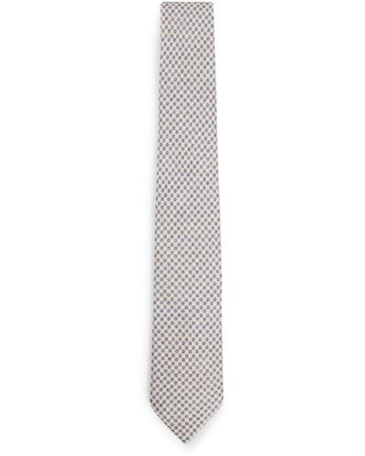 BOSS Dot-print Tie In Linen And Cotton - White