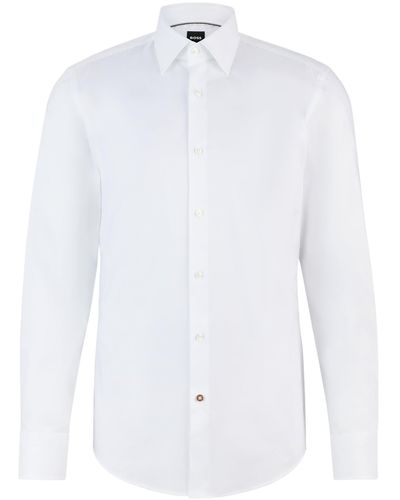 BOSS Slim-Fit Hemd aus bügelleichter Baumwoll-Popeline - Weiß