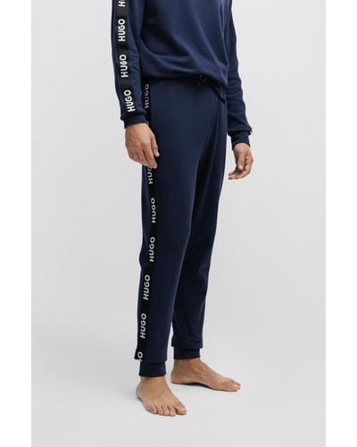 HUGO Cuffed Tracksuit Bottoms In Organic Cotton With Logo Tape - Blue