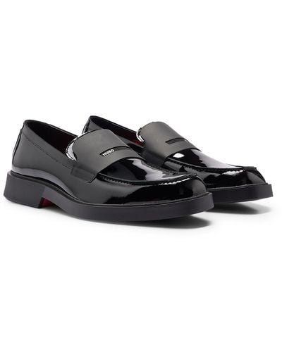 HUGO Patent-leather Moccasins With Branded Penny Trim - Black