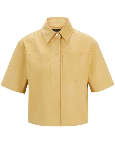 BOSS Cropped-Jacke aus Nubukleder mit Brusttaschen - Gelb