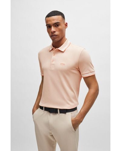 BOSS Cotton-piqué Polo Shirt With Contrast Logo - Orange