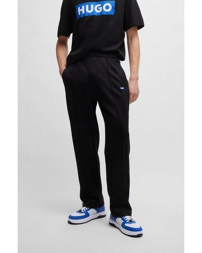 HUGO Logo-patch Tracksuit Bottoms With Tape Trims - Black