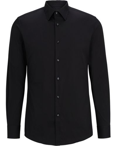 BOSS Slim-Fit Hemd aus elastischem Baumwoll-Mix mit Popeline-Webstruktur - Schwarz