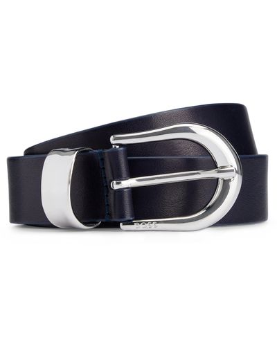 BOSS - Pin-buckle belt in Italian suede with branded keeper