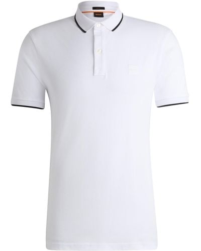 BOSS Slim-Fit Poloshirt aus gewaschenem elastischem Baumwoll-Piqué - Weiß
