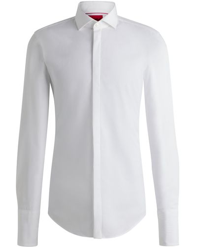 HUGO Slim-Fit Hemd aus bügelleichter Baumwoll-Popeline - Weiß