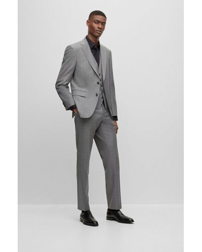 BOSS Regular-fit Three-piece Suit In Virgin-wool Serge - Gray