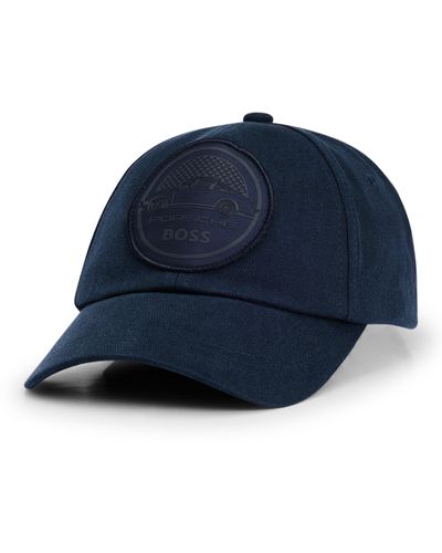 BOSS Porsche X Cotton-twill Cap With Dual-branded Patch - Blue
