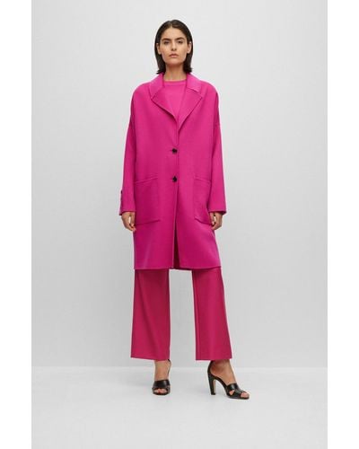 BOSS Melange Relaxed-fit Coat Blended With Wool - Pink