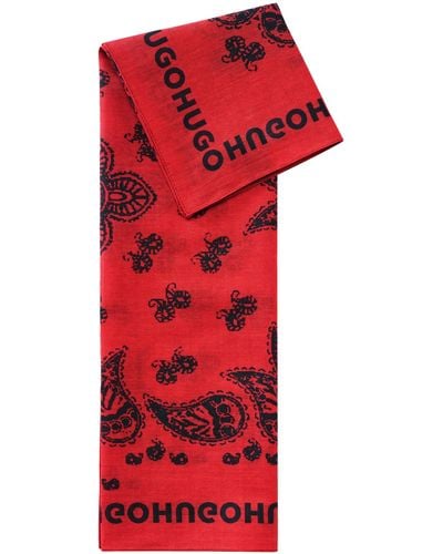 HUGO Paisley- And Logo-print Bandana In Cotton - Red