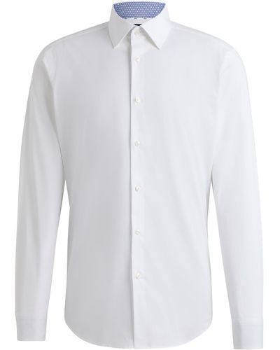 BOSS Regular-fit Overhemd Van Popeline Van Gemakkelijk Te Strijken Stretchkatoen - Wit