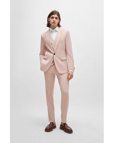 HUGO Extra-slim-fit Suit In A Lightweight Cotton Blend - Pink