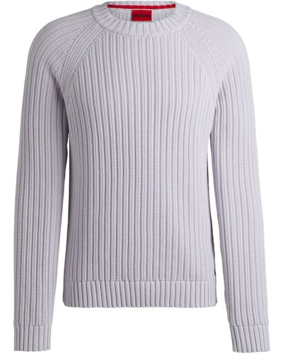 HUGO Gerippter Regular-Fit Pullover aus Baumwolle - Blau