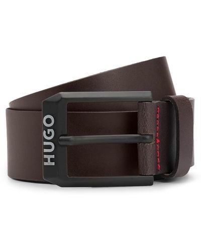 HUGO Leather Belt With Matte-black Logo-trim Buckle - Brown