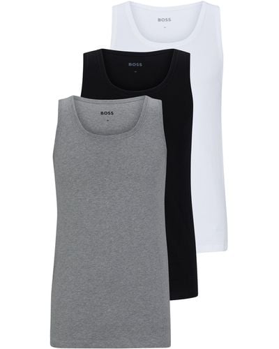 BOSS Dreier-Pack Unterhemden aus Baumwolle mit Logo-Stickerei - Schwarz
