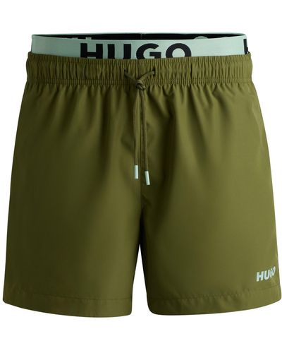 HUGO Logo-print Swim Shorts With Double Waistband - Green