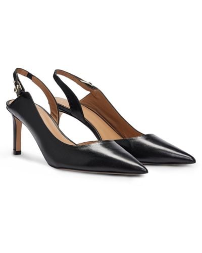BOSS Slingback Court Shoes In Nappa Leather - Black