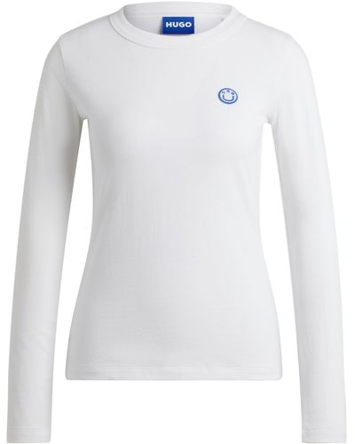 HUGO Top aus Baumwoll-Jersey mit Smiley-Logo-Aufnäher - Weiß