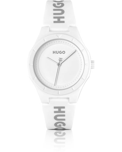 HUGO Montre à cadran blanc mat et bracelet en silicone logoté