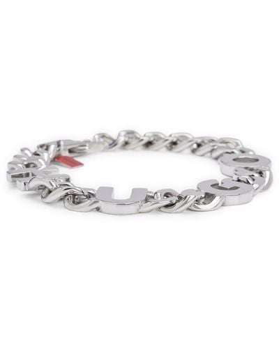 HUGO Curb-chain Cuff With Logo Lettering - White
