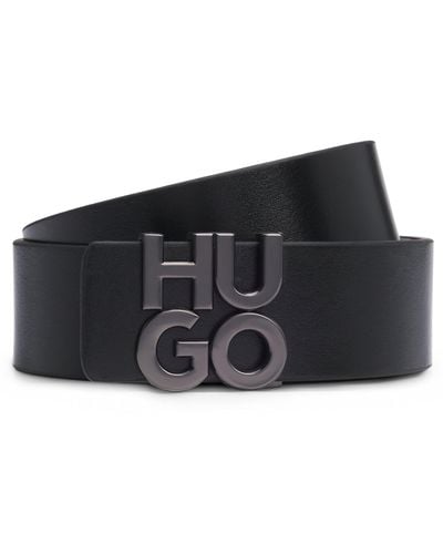 HUGO Gürtel aus italienischem Leder mit Stack-Logo-Schließe - Schwarz