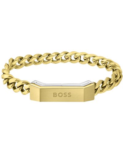 BOSS Chain Cuff With Branded Magnetic Closure: Medium - Metallic