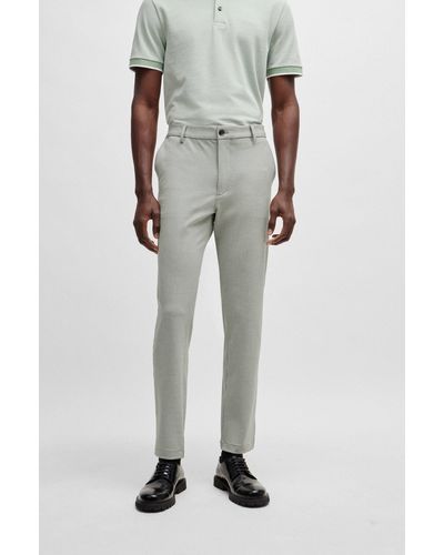 BOSS Regular-fit Trousers In Melange Stretch Panama - Green