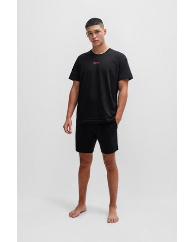 HUGO Relaxed-fit Pyjamas In Stretch Cotton With Logo Details - Black