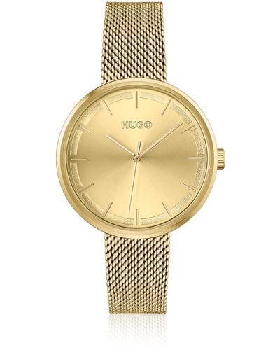 HUGO Mesh-bracelet Watch With Gold-tone Dial - Metallic