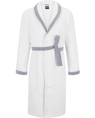 BOSS White Cotton-velvet Dressing Gown With Embroidered Logo