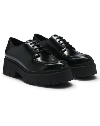 HUGO Chaussures à lacets en cuir brossé avec semelle extérieure épaisse - Noir