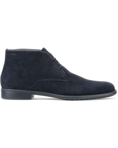 HUGO Suede Desert Boots With Embossed Logo And Rubber Outsole - Blue