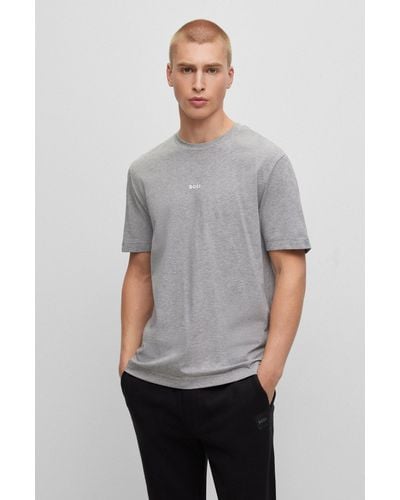 BOSS Relaxed-fit T-shirt In Stretch Cotton With Logo Print - Grey