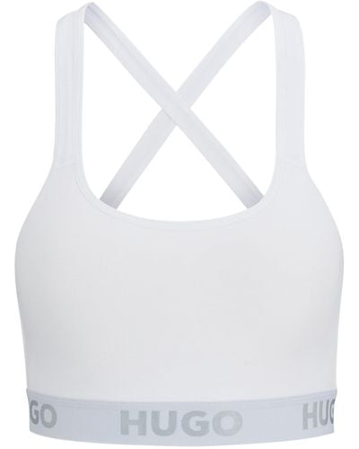 HUGO Soutien-gorge de sport en coton stretch à logos - Blanc