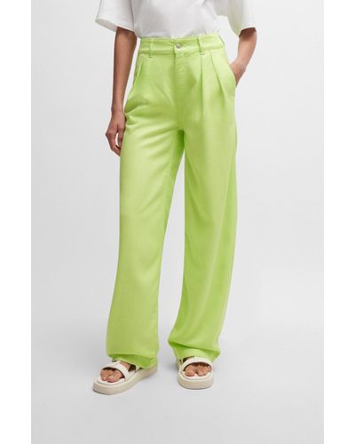 BOSS Wide-leg Trousers In Soft Twill - Green